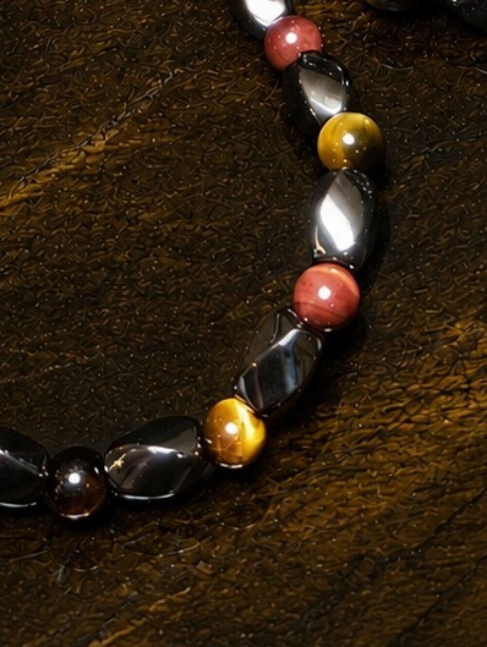 Rainbow Tiger Eye and Hematite Stretch Bracelet - Multicolor - Picture 7 of 8
